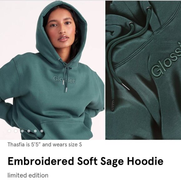 Glossier Jackets & Blazers - Glossier Embroidered Moss Green Hoodie